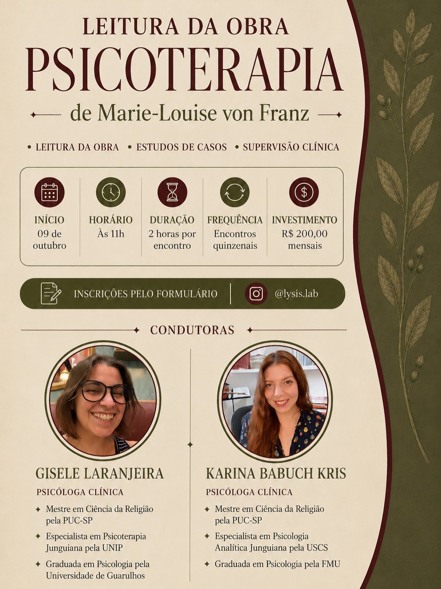 Divulgação do grupo de leitura da obra Psicoterapia, de Marie-Louise von Franz